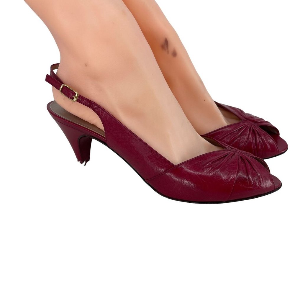 Bruno Magli Womens Italy Red Strappy Pumps Heels Shoes Peep Toe Sz 7.5 AA